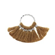 Mini pendentif éventail pompons imitation coton 15x20 mm Caramel - Argenté x1