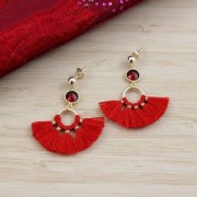 Mini pendentif éventail pompons imitation coton 15x20 mm Bordeaux - Argenté x1