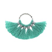 Mini pendentif éventail pompons imitation coton 15x20mm Vert Turquoise-Argenté x1