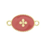 Intercalaire 15x8.5 mm motif croix et résine époxy - Doré à l'or fin - Corail x1