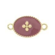 Intercalaire 15x8.5 mm motif croix et résine époxy - Doré à l'or fin - Vieux Rose