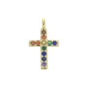 Breloque croix Oxydes de Zirconium 11.5x7 mm - Doré à l'or fin - Multicolore x1