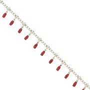 Chaîne maille gourmette - résine époxy 6 mm - Rouge pailleté - Acier inox x90cm