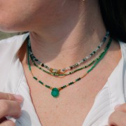 Perle goutte facettée - briolette plate 12x10 mm pierre gemme teintée Onyx vert x1