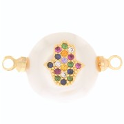 Intercalaire rond perle d'eau douce et main de Fatma en oxydes de Zirconium 12 mm - Doré x1