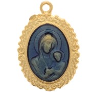Pendentif ovale motif vierge avec résine époxy 22x15 mm - Doré à l'or fin - Bleu