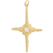 Pendentif croix 40x25 mm avec un oxyde de Zirconium - Doré - Crystal x1