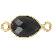 Intercalaire goutte facetté 13x8 mm en pierre gemme - Doré à l'or fin - Onyx noir