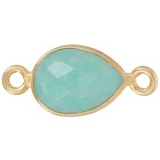 Intercalaire goutte facetté 13x8 mm pierre gemme - Doré à l'or fin - Amazonite