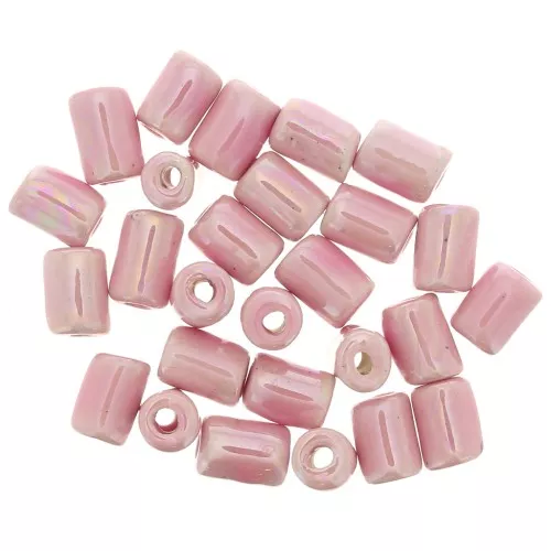 Perles tubes style Heishi céramique 7x5 mm - Rose clair irisé x5