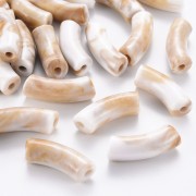 Perles tube incurvé 35x11 mm en acrylique opaque - Marbré Blanc - Marron x6