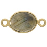 Intercalaire ovale en pierre gemme 13x8 mm - Argent 925 Doré Or fin - Labradorite