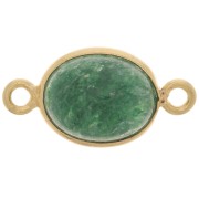Intercalaire ovale en pierre gemme 13x8 mm - Argent 925 Doré Or fin - Aventurine