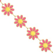 Chaîne Fantaisie marguerite résine époxy 10 mm Acier inox Doré Fuchsia-Jaune x20cm