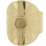 Bague large réglable ethnique - cabochon 6mm - T. 59 à 65 - Acier inox 316L Doré