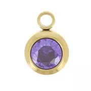 Amethyst - Breloque pierre naissance oxyde zirconium 6mm Février Acier inox304L Doré Amethyst Breloque pierre naissance oxyde zirconium 6mm Février Acier inox304L Doré Amethyst