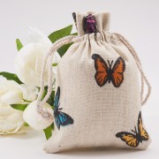 Pochon en polycoton effet jute 95x140 mm motif papillons - Beige - Multicolore x1