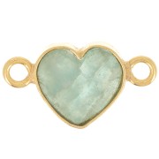 Intercalaire coeur 15x8 mm en pierre gemme - Doré à l'or fin - Aventurine x1