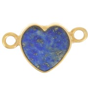 Intercalaire coeur 15x8 mm en pierre gemme - Doré à l'or fin - Lapis lazuli x1