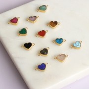 Intercalaire coeur 15x8 mm pierre gemme teintée - Doré à l'or fin - imit Cornaline