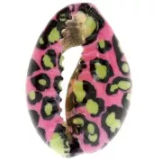 Coquillage Cauri 18-23 mm imprimé motif léopard Vert clair - Rose bonbon - Noir x1