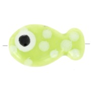 Perle poisson en céramique 11x19 mm - Vert à pois blanc x1