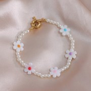Perle fleur 12 mm en nacre - Blanc - Orange x1