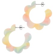 Créoles fleurs plates 35 mm en acétate - Marbré Multicolore pastel x2