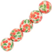 Perles rondes en résine 10 mm avec motif cerises - Blanc - Orange - Vert x10