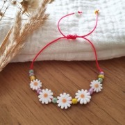 Perle fleur marguerite 12 mm en nacre - Blanc - Bleu x1