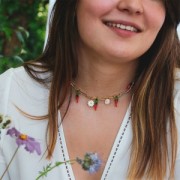 Perle fleur marguerite 12 mm en nacre - Blanc - Bleu x1