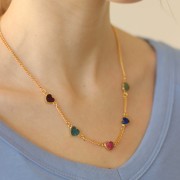 Intercalaire coeur 15x8 mm en pierre gemme - Placage Argent fin - Onyx noir x1