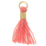 Pompon imitation coton 12 mm avec attache perle - Doré - Rose Corail x1