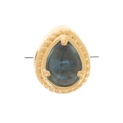 Perle goutte 6x4 mm avec verre teinté serti - Plaqué Or 3 microns - Bleu x1