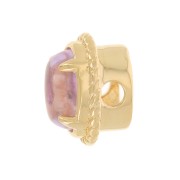 Perle ovale 6x4 mm avec verre teinté serti - Plaqué Or 3 microns - Rose x1