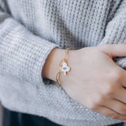 Pendentif trèfle 20x15 mm motif oeil avec résine époxy - Acier inox 316L Doré x1