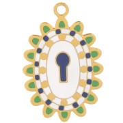 Pendentif ovale 20x13 mm motif oeil avec résine époxy - Acier inox 316L Doré x1