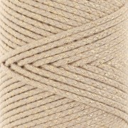 Cordon en coton tressé 2.5 mm - fabrication Française - Beige - Doré x1m