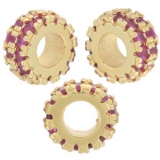 Perle rondelle 8 mm avec Oxydes de Zirconium - Doré à l'or fin - Fuchsia x1