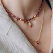 Perle rondelle 8 mm avec Oxydes de Zirconium - Doré à l'or fin - Fuchsia x1