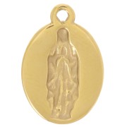 Breloque ovale 15x10 mm - motif religieux - Acier inoxydable 304L Doré - Fuchsia