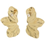 Boucles d'oreilles demi fleur 45x25 mm effet plissé - Acier inox 304L Doré x2