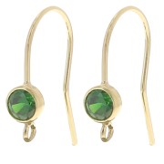 Crochet d'oreilles 16 mm et oxyde de Zirconium - Gold filled (or laminé) - Vert x2