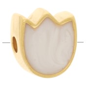 Perle fleur Tulipe 9x8 mm avec résine époxy - Doré à l'or fin - Blanc nacré x1