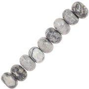 Perles Heishi rondelles 8x5.5 mm pierre gemme - Jaspe feuille d'argent x15