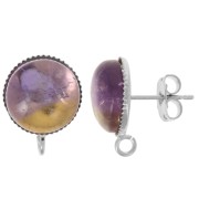 Clous d'oreilles pour cabochon fond plat 12 mm - anneau ouvert - Argenté x2