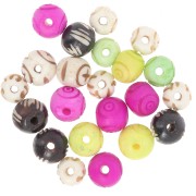 Assortiment de perles rondes aplaties 10 mm à 12 mm en os gravé - Multicolore x48g