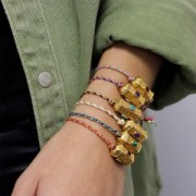 Cordon en coton tressé et fil métallisé 1.5 mm - Multi Bleu - Blanc - Doré x1m