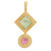 Pendentif ethnique 21x10 mm - Doré à l'or fin - Chrysoprase - grenat x1