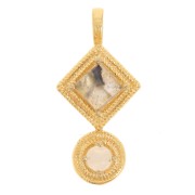 Pendentif ethnique 21x10 mm - Doré à l'or fin - labradorite - pierre de lune x1